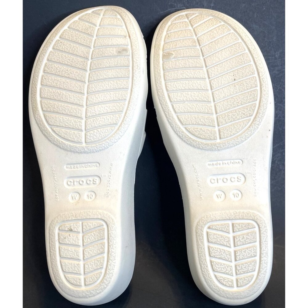 Slip On Sandals Straps Crocs White Green Water Shoes Slide Wedge Heel Size 10 - Picture 7 of 9